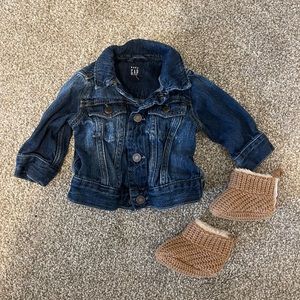 Baby gap denim jacket and baby booties.